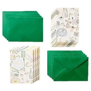 kate spade 20 pc Notecards with Envelopes - Green and White wine & Dine motif